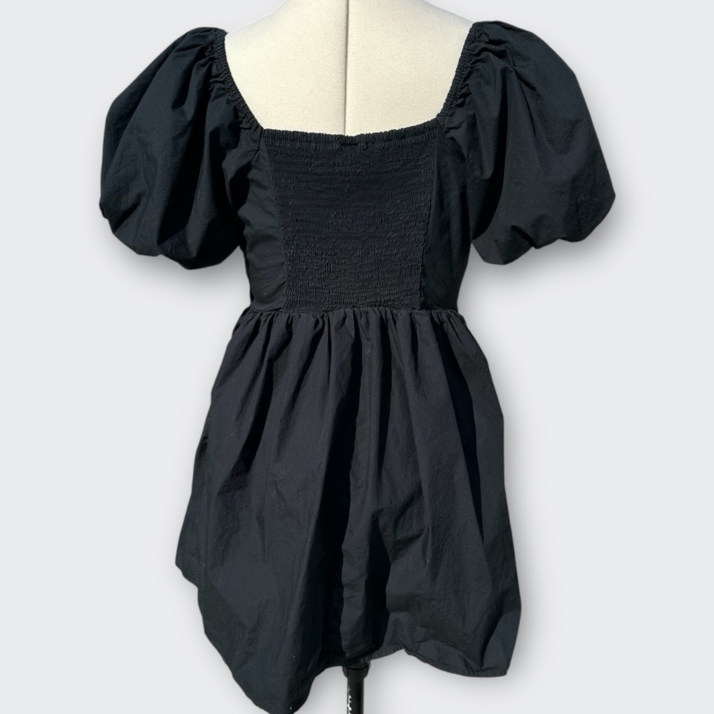 A NEW DAY Black Puff Sleeve Mini Dress Ruched Goth Whimsigoth Boho Coquette S - Picture 5 of 13